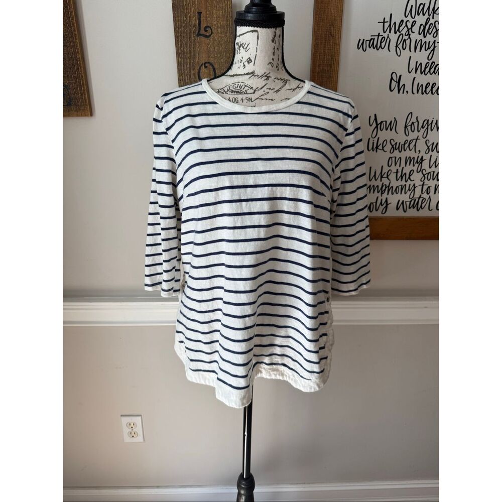 Eliana Women's Striped Side Button Top White Navy Size Medium